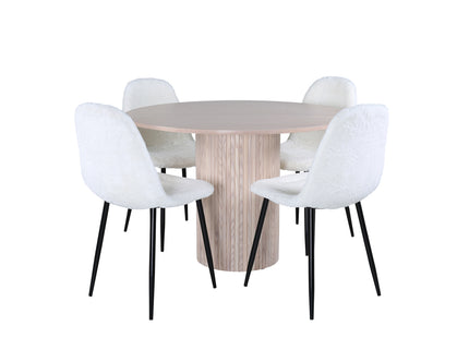 Venture Home Bianca & Polar Runda Matbord ⌀110 Whitewash + Matstolar 2-pack Vit