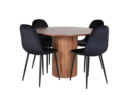 Venture Home Bianca & Polar Runda Matbord ⌀110 Valnöt + Matstolar 2-pack Svart