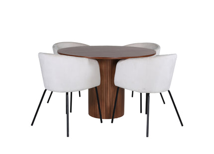 Venture Home Berit & Bianca Matstolar Beige + Runda Matbord ⌀110 Valnöt