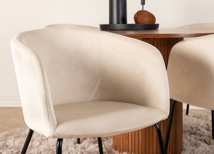 Venture Home Berit & Bianca Matstolar Beige + Runda Matbord ⌀110 Valnöt