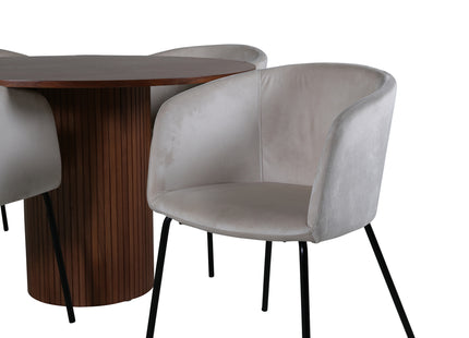 Venture Home Berit & Bianca Matstolar Beige + Runda Matbord ⌀110 Valnöt