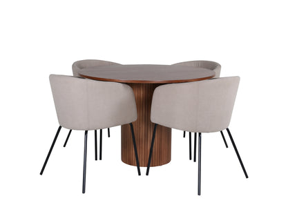 Venture Home Berit & Bianca Matstolar Beige + Runda Matbord ⌀110 Valnöt