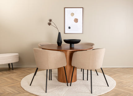 Venture Home Berit & Bianca Matstolar Beige + Runda Matbord ⌀110 Valnöt