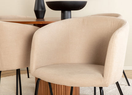 Venture Home Berit & Bianca Matstolar Beige + Runda Matbord ⌀110 Valnöt