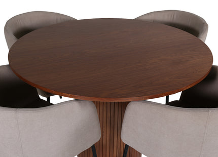 Venture Home Berit & Bianca Matstolar Beige + Runda Matbord ⌀110 Valnöt