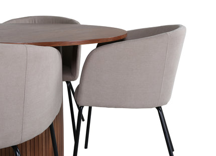Venture Home Berit & Bianca Matstolar Beige + Runda Matbord ⌀110 Valnöt