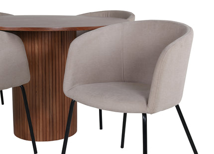 Venture Home Berit & Bianca Matstolar Beige + Runda Matbord ⌀110 Valnöt