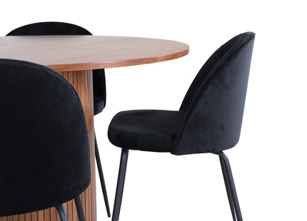 Venture Home Wrinkles & Bianca Matstolar 2-pack Svart + Runda Matbord ⌀110 Valnöt