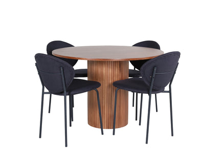 Venture Home Vault & Bianca Matstolar 2-pack Svart + Runda Matbord ⌀110 Valnöt