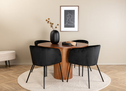 Venture Home Berit & Bianca Matstolar Svart + Runda Matbord ⌀110 Valnöt