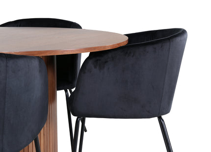 Venture Home Berit & Bianca Matstolar Svart + Runda Matbord ⌀110 Valnöt