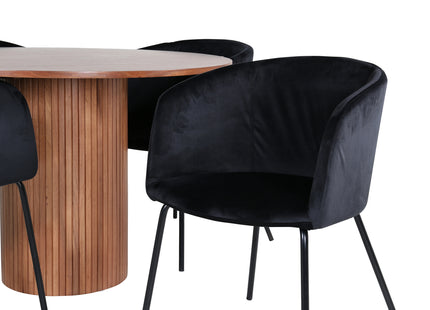 Venture Home Berit & Bianca Matstolar Svart + Runda Matbord ⌀110 Valnöt