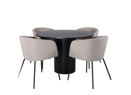 Venture Home Berit & Bianca Matstolar Beige + Runda Matbord ⌀110 Svart