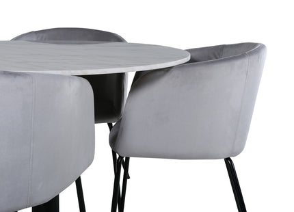 Venture Home Berit & Estelle Matstolar Grå + Runda Matbord ⌀106 Vit