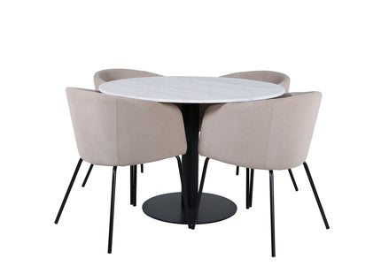 Venture Home Berit & Estelle Matstolar Beige + Runda Matbord ⌀106 Vit