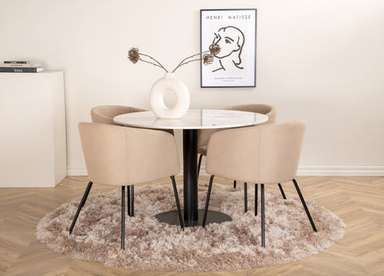 Venture Home Berit & Estelle Matstolar Beige + Runda Matbord ⌀106 Vit