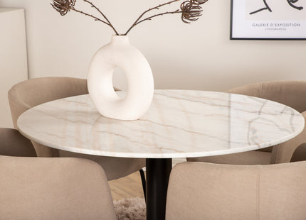 Venture Home Berit & Estelle Matstolar Beige + Runda Matbord ⌀106 Vit