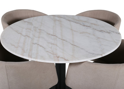 Venture Home Berit & Estelle Matstolar Beige + Runda Matbord ⌀106 Vit