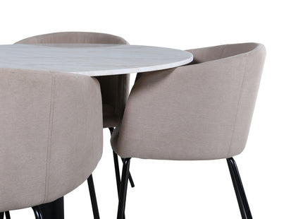 Venture Home Berit & Estelle Matstolar Beige + Runda Matbord ⌀106 Vit