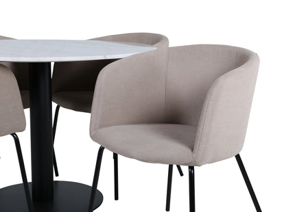 Venture Home Berit & Estelle Matstolar Beige + Runda Matbord ⌀106 Vit