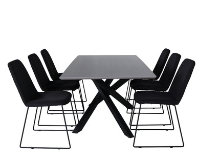 Venture Home Muce & Piazza Matstolar 2-pack Svart + Rektangulära Matbord 180 x 90 Svart