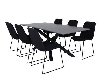 Venture Home Muce & Piazza Matstolar 2-pack Svart + Rektangulära Matbord 180 x 90 Svart