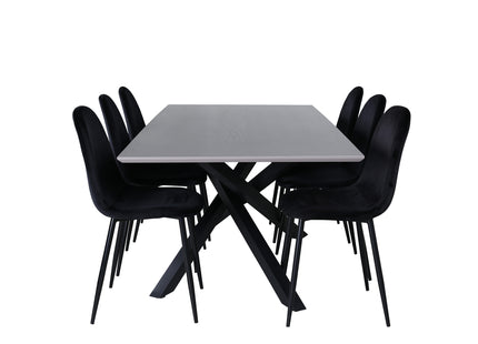 Venture Home Polar & Piazza Matstolar 2-pack Svart + Rektangulära Matbord 180 x 90 Svart