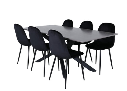 Venture Home Polar & Piazza Matstolar 2-pack Svart + Rektangulära Matbord 180 x 90 Svart