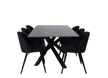 Venture Home Velvet & Piazza Matstolar 2-pack Svart + Rektangulära Matbord 180 x 90 Svart