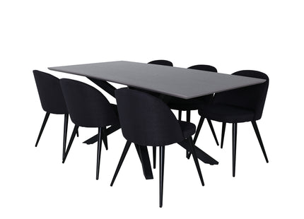 Venture Home Velvet & Piazza Matstolar 2-pack Svart + Rektangulära Matbord 180 x 90 Svart