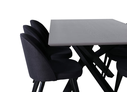 Venture Home Velvet & Piazza Matstolar 2-pack Svart + Rektangulära Matbord 180 x 90 Svart