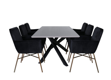 Venture Home Petra & Piazza Matstolar Svart + Rektangulära Matbord 180 x 90 Svart