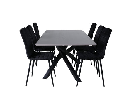 Venture Home Windu & Piazza Matstolar 2-pack Svart + Rektangulära Matbord 180 x 90 Svart