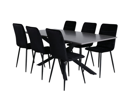 Venture Home Windu & Piazza Matstolar 2-pack Svart + Rektangulära Matbord 180 x 90 Svart