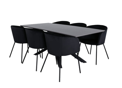 Venture Home Berit & Piazza Matstolar Svart + Rektangulära Matbord 180 x 90 Svart
