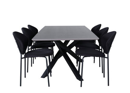 Venture Home Vault & Piazza Matstolar 2-pack Svart + Rektangulära Matbord 180 x 90 Svart
