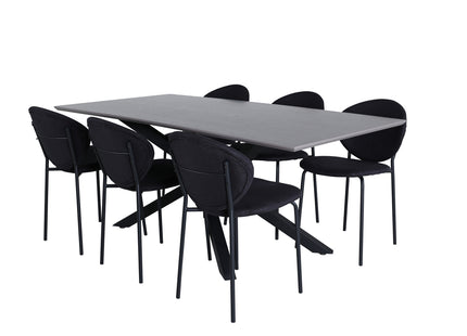 Venture Home Vault & Piazza Matstolar 2-pack Svart + Rektangulära Matbord 180 x 90 Svart