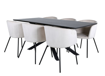 Venture Home Berit & Piazza Matstolar Beige + Rektangulära Matbord 180 x 90 Svart