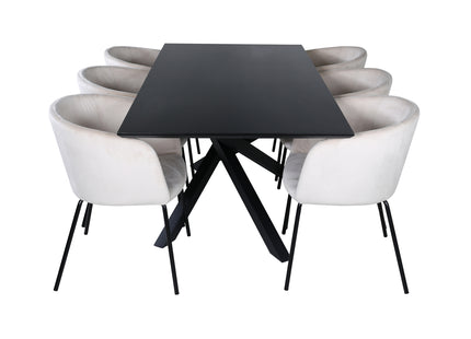 Venture Home Berit & Piazza Matstolar Beige + Rektangulära Matbord 180 x 90 Svart