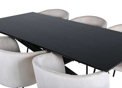 Venture Home Berit & Piazza Matstolar Beige + Rektangulära Matbord 180 x 90 Svart