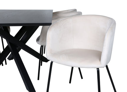 Venture Home Berit & Piazza Matstolar Beige + Rektangulära Matbord 180 x 90 Svart