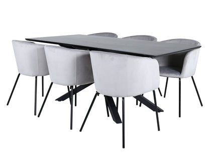 Venture Home Berit & Piazza Matstolar Grå + Rektangulära Matbord 180 x 90 Svart