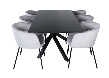 Venture Home Berit & Piazza Matstolar Grå + Rektangulära Matbord 180 x 90 Svart