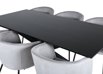 Venture Home Berit & Piazza Matstolar Grå + Rektangulära Matbord 180 x 90 Svart
