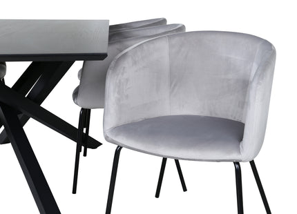 Venture Home Berit & Piazza Matstolar Grå + Rektangulära Matbord 180 x 90 Svart