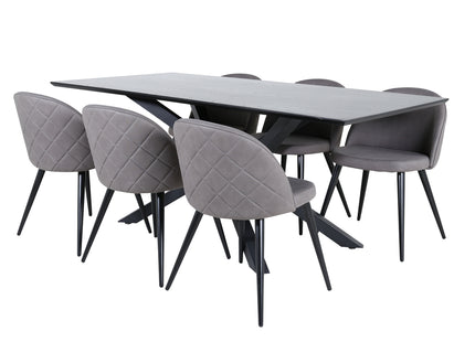Venture Home Velvet & Piazza Matstolar 2-pack Grå + Rektangulära Matbord 180 x 90 Svart