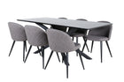 Venture Home Velvet & Piazza Matstolar 2-pack Grå + Rektangulära Matbord 180 x 90 Svart