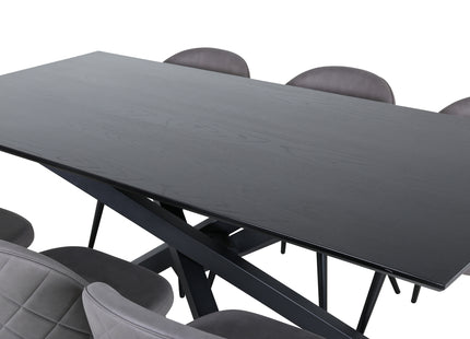 Venture Home Velvet & Piazza Matstolar 2-pack Grå + Rektangulära Matbord 180 x 90 Svart