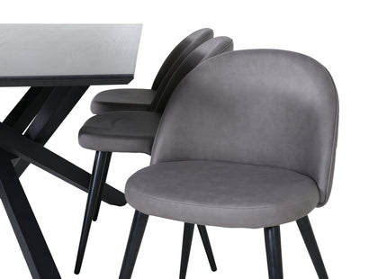 Venture Home Velvet & Piazza Matstolar 2-pack Grå + Rektangulära Matbord 180 x 90 Svart