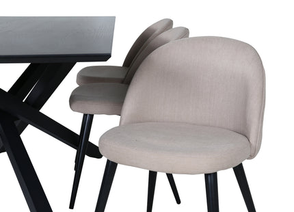 Venture Home Velvet & Piazza Matstolar 2-pack Beige + Rektangulära Matbord 180 x 90 Svart